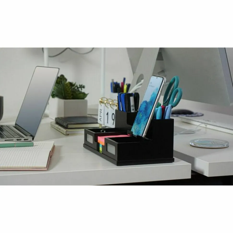 Victor Midnight Black Collection Desk Organizer With Smartphone Holder, 5 1/2"H x 10 1/2"W x 3 1/2"D, Black