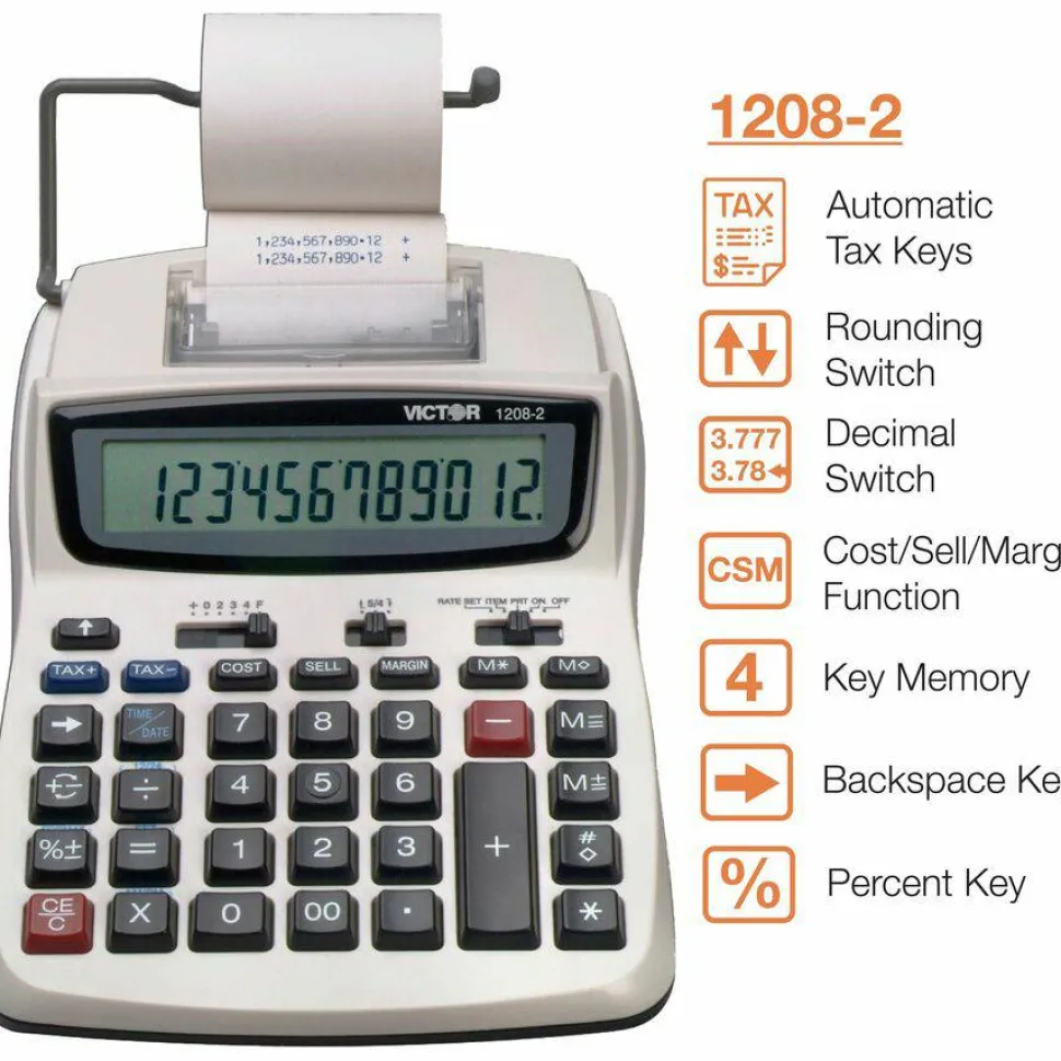 Victor 1208-2 Compact Commercial Printing Calculator