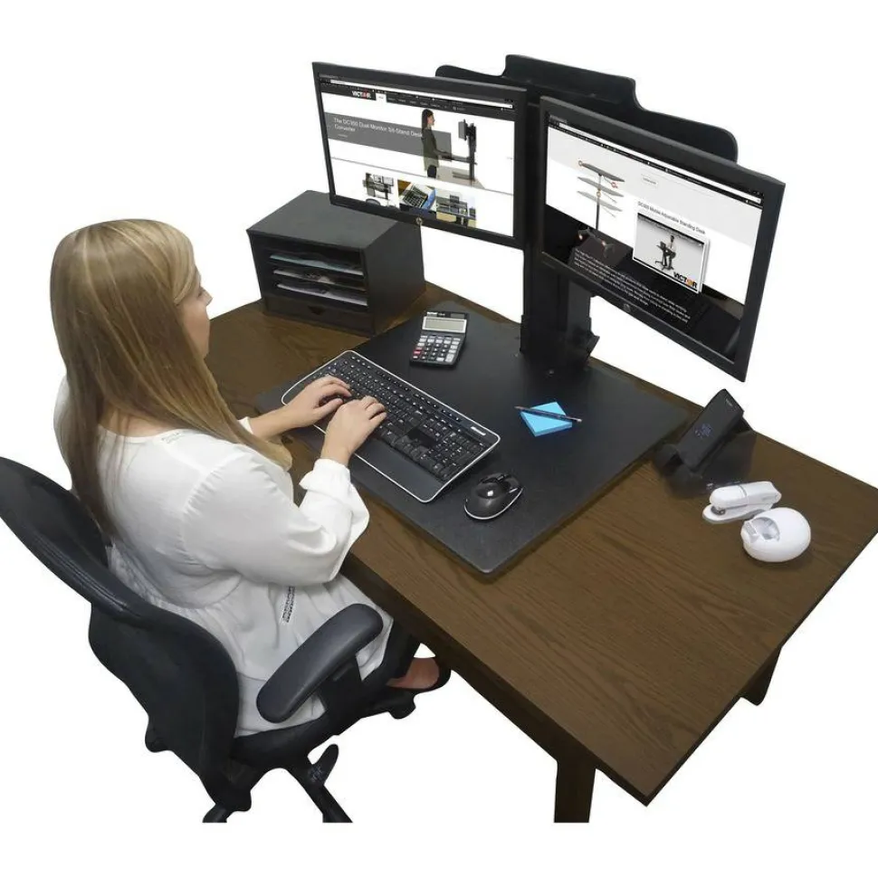 Victor High Rise Dual Monitor Standing Desk Workstation, 28" x 23" x 10.5" to 15.5", Black