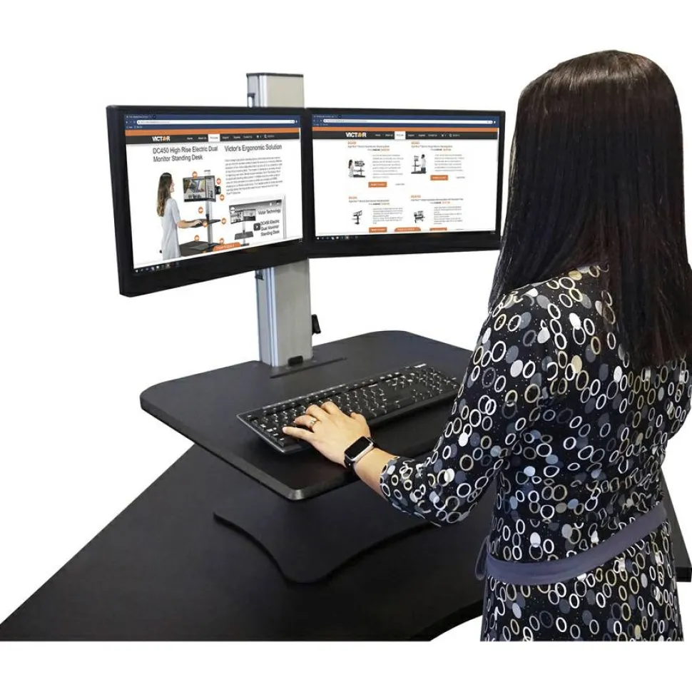 Victor High Rise Dual Monitor Standing Desk Workstation, 28" x 23" x 10.5" to 15.5", Black