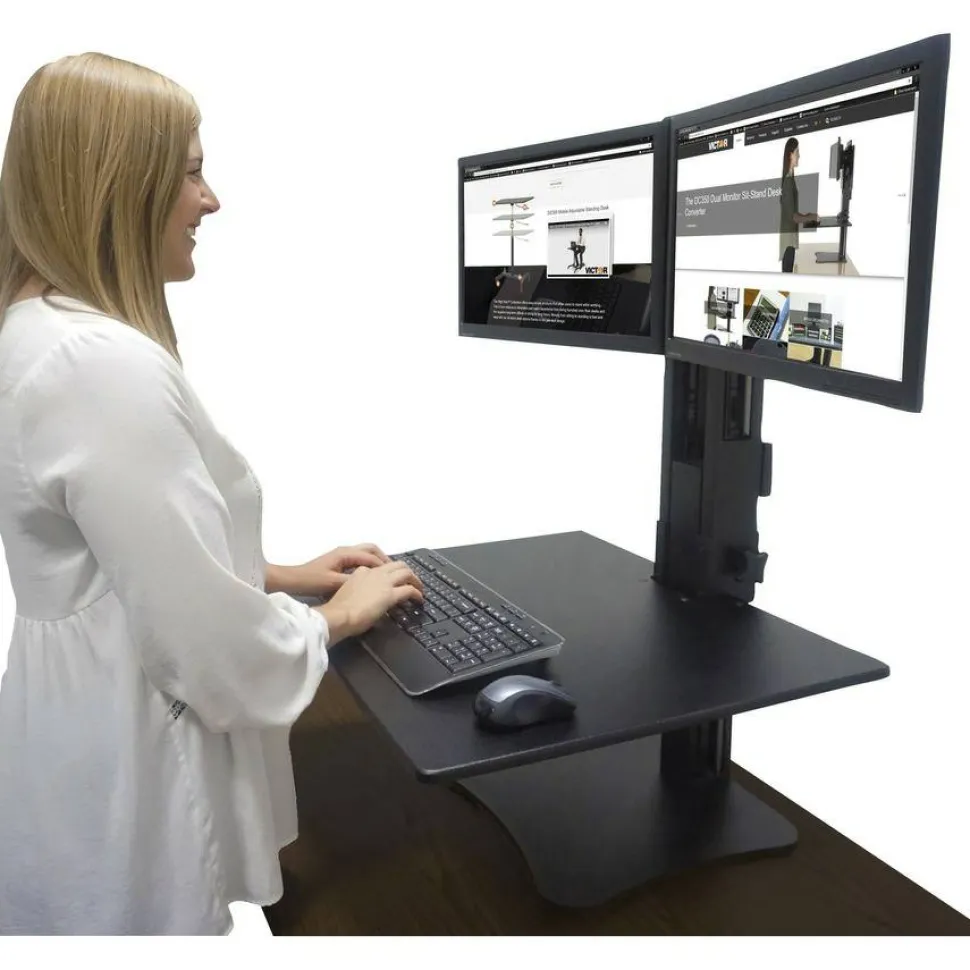 Victor High Rise Dual Monitor Standing Desk Workstation, 28" x 23" x 10.5" to 15.5", Black
