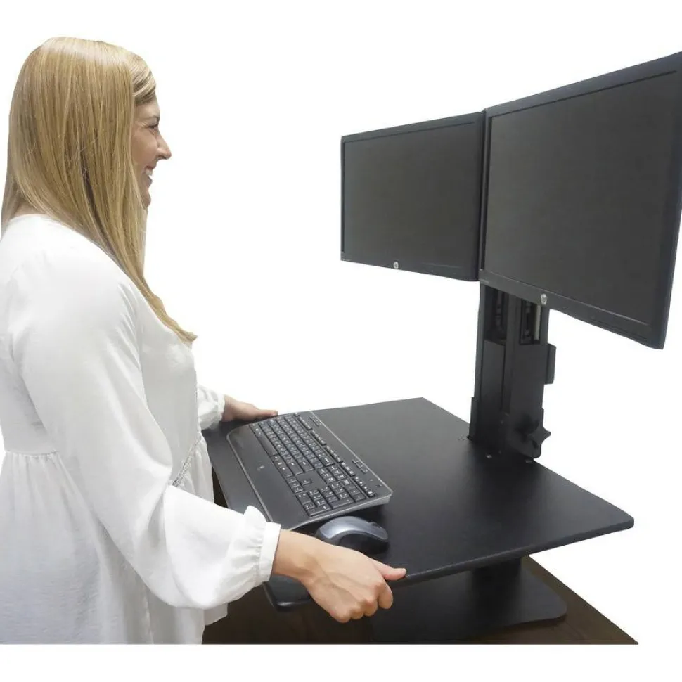Victor High Rise Dual Monitor Standing Desk Workstation, 28" x 23" x 10.5" to 15.5", Black