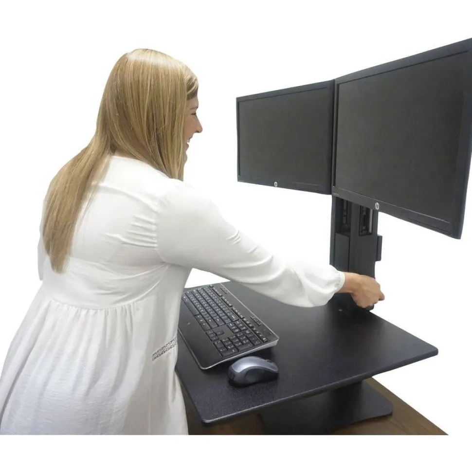Victor High Rise Dual Monitor Standing Desk Workstation, 28" x 23" x 10.5" to 15.5", Black