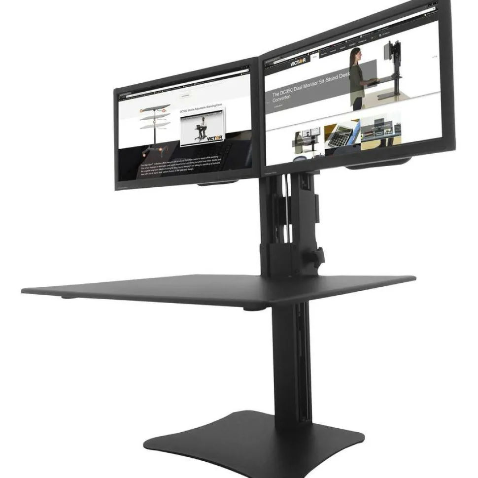 Victor High Rise Dual Monitor Standing Desk Workstation, 28" x 23" x 10.5" to 15.5", Black