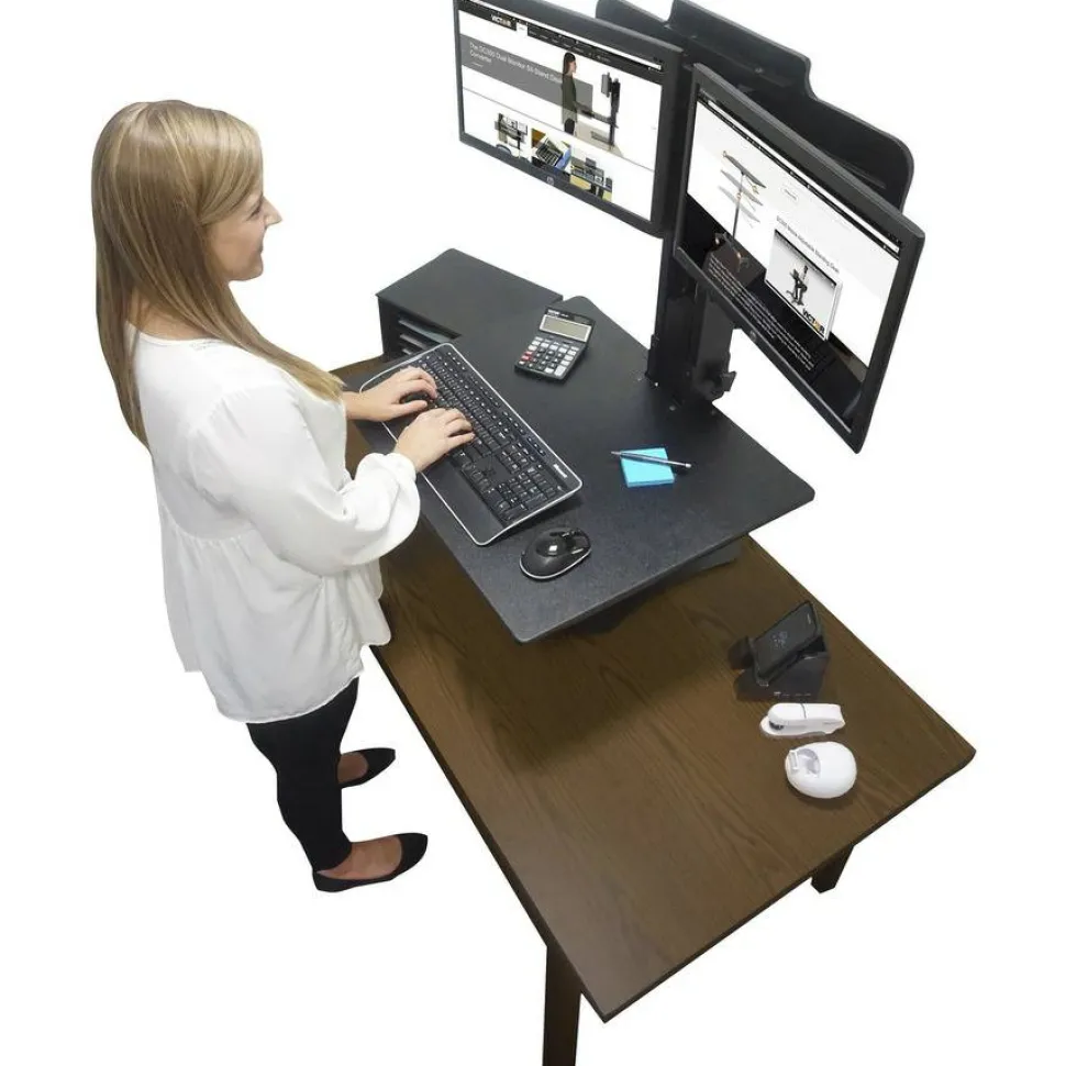 Victor High Rise Dual Monitor Standing Desk Workstation, 28" x 23" x 10.5" to 15.5", Black