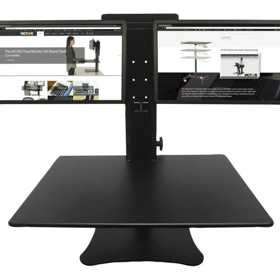 Victor High Rise Dual Monitor Standing Desk Workstation, 28" x 23" x 10.5" to 15.5", Black