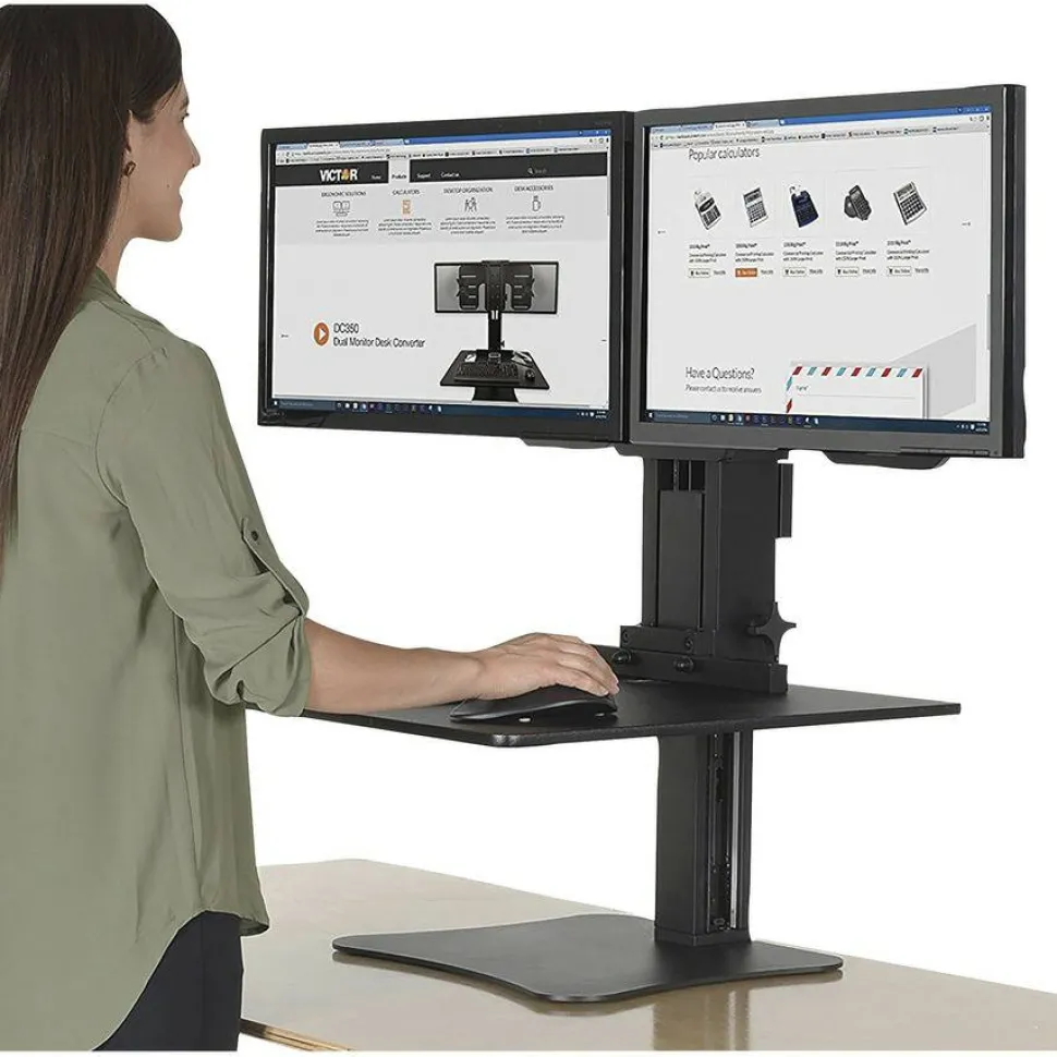 Victor High Rise Dual Monitor Standing Desk Workstation, 28" x 23" x 10.5" to 15.5", Black