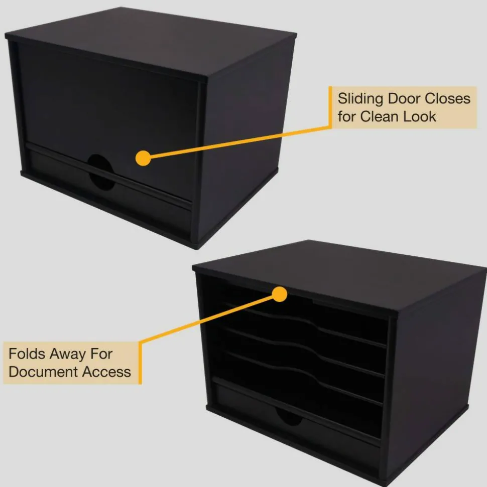 Victor Midnight Black Collection Desktop Organizer, 5 Compartments, MDF, 13.3 x 10.5 x 9.4, Black