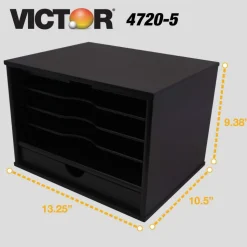 Victor Midnight Black Collection Desktop Organizer, 5 Compartments, MDF, 13.3 x 10.5 x 9.4, Black