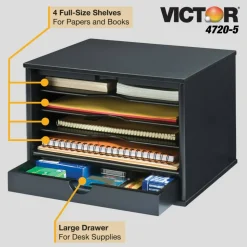 Victor Midnight Black Collection Desktop Organizer, 5 Compartments, MDF, 13.3 x 10.5 x 9.4, Black