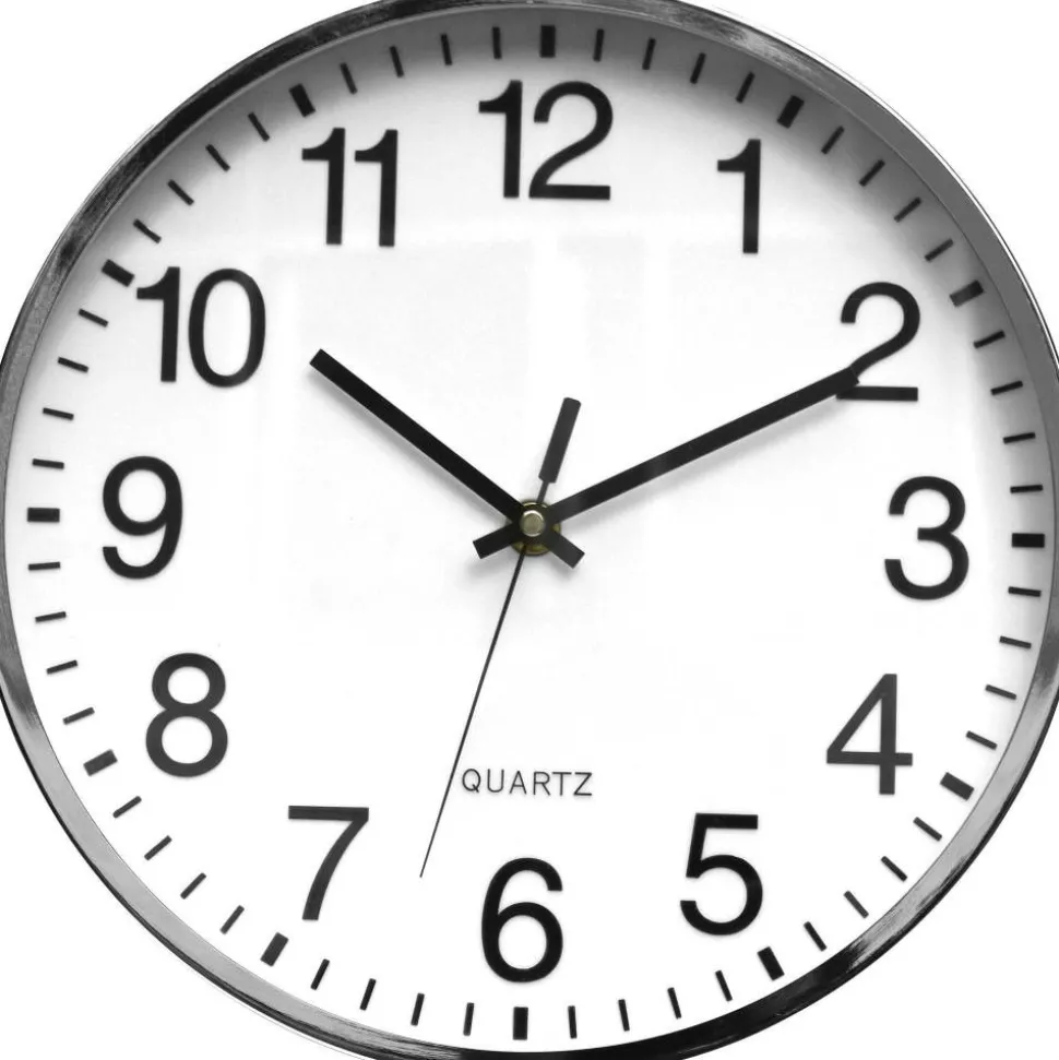 Victory Light Silent Chrome Wall Clock - Chrome, White Case - Wood