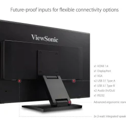 ViewSonic TD2760 27 Inch 1080p Touch Screen Monitor, 10-Point Multi-Touch for Commercial Signage and Hospitality, RS232 Control, Advanced Ergonomics, HDMI, DisplayPort