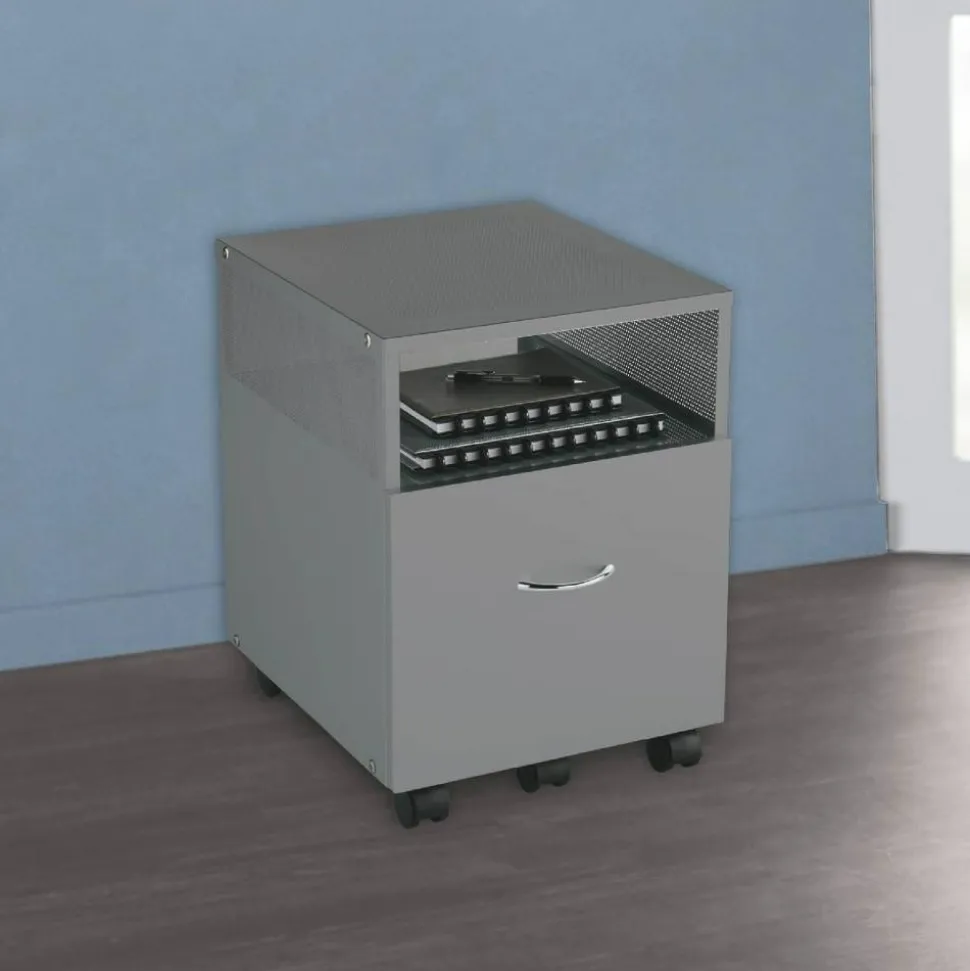 Vista 20"D Metal Mobile File Storage Cart, Silver