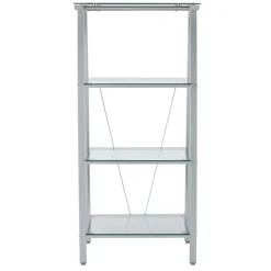 Vista 60"H 4-Shelf Glass/Metal Bookcase, Clear/Silver