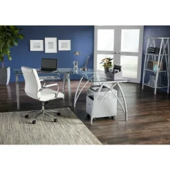 Vista 60"H 4-Shelf Glass/Metal Bookcase, Clear/Silver