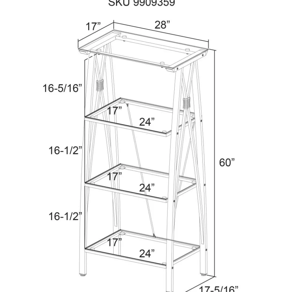 Vista 60"H 4-Shelf Glass/Metal Bookcase, Clear/Silver