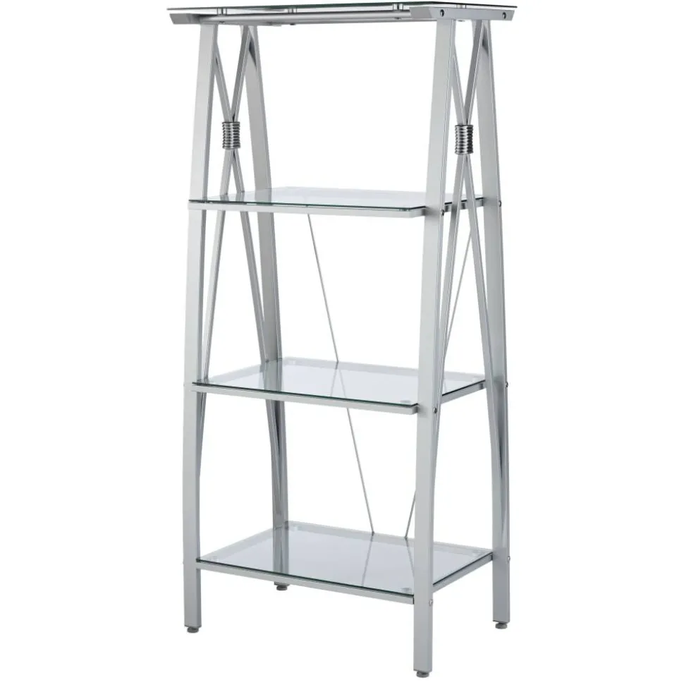 Vista 60"H 4-Shelf Glass/Metal Bookcase, Clear/Silver