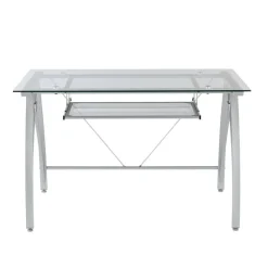 Vista 48"W Glass Computer Desk, Silver