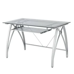 Vista 48"W Glass Computer Desk, Silver