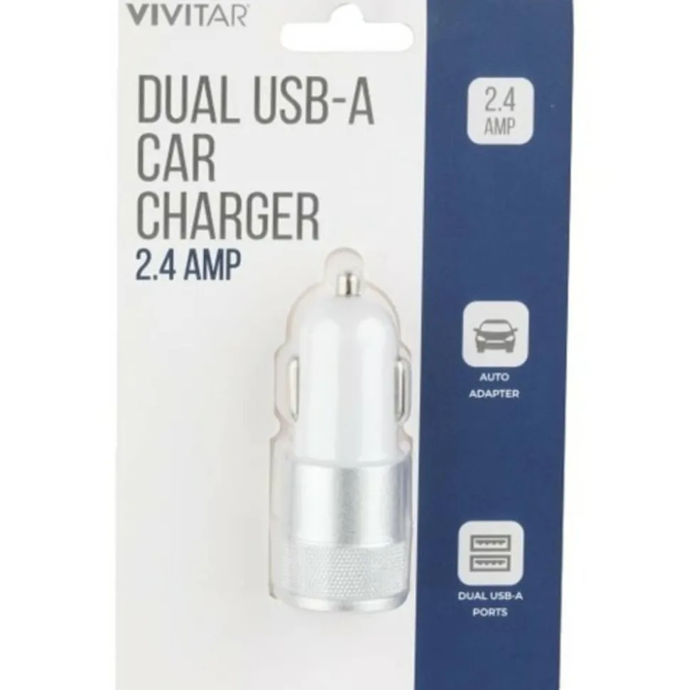 Vivitar Dual USB-A Car Charger, White, NIL6001-WHT-STK-24