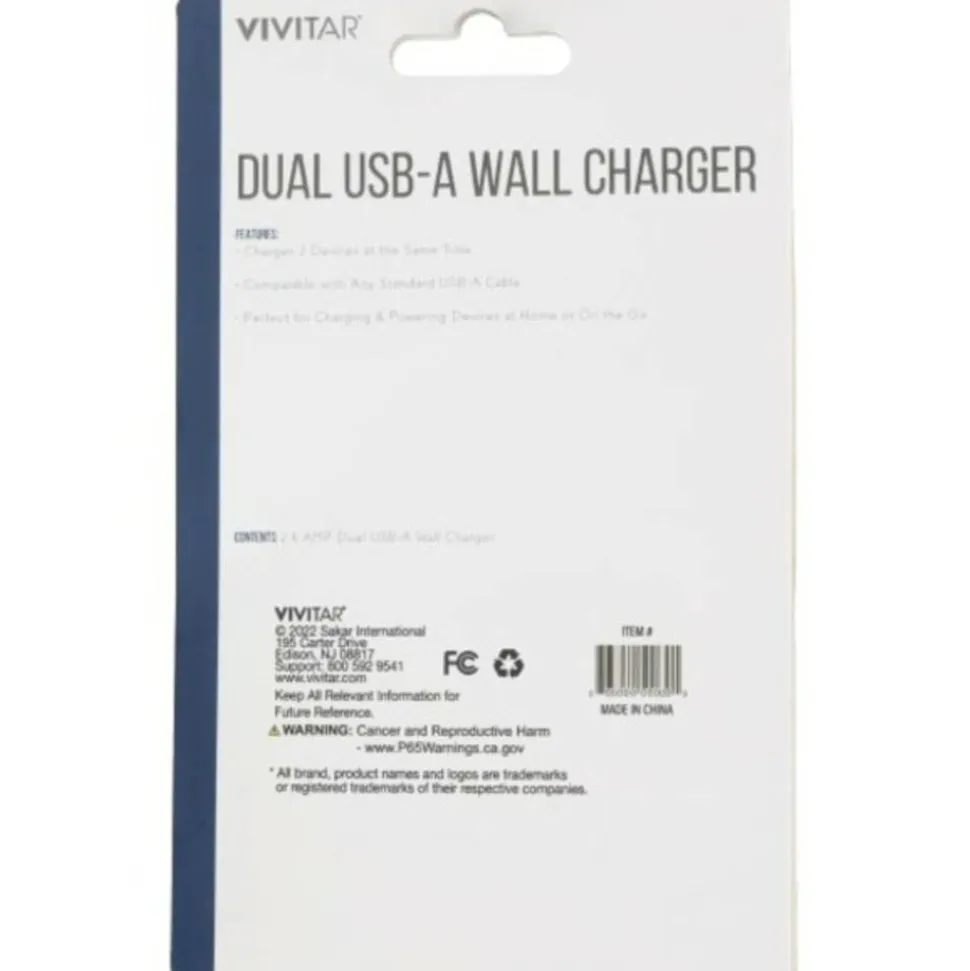 Vivitar Dual USB-A Wall Charger, White, NIL6002-WHT-STK-24