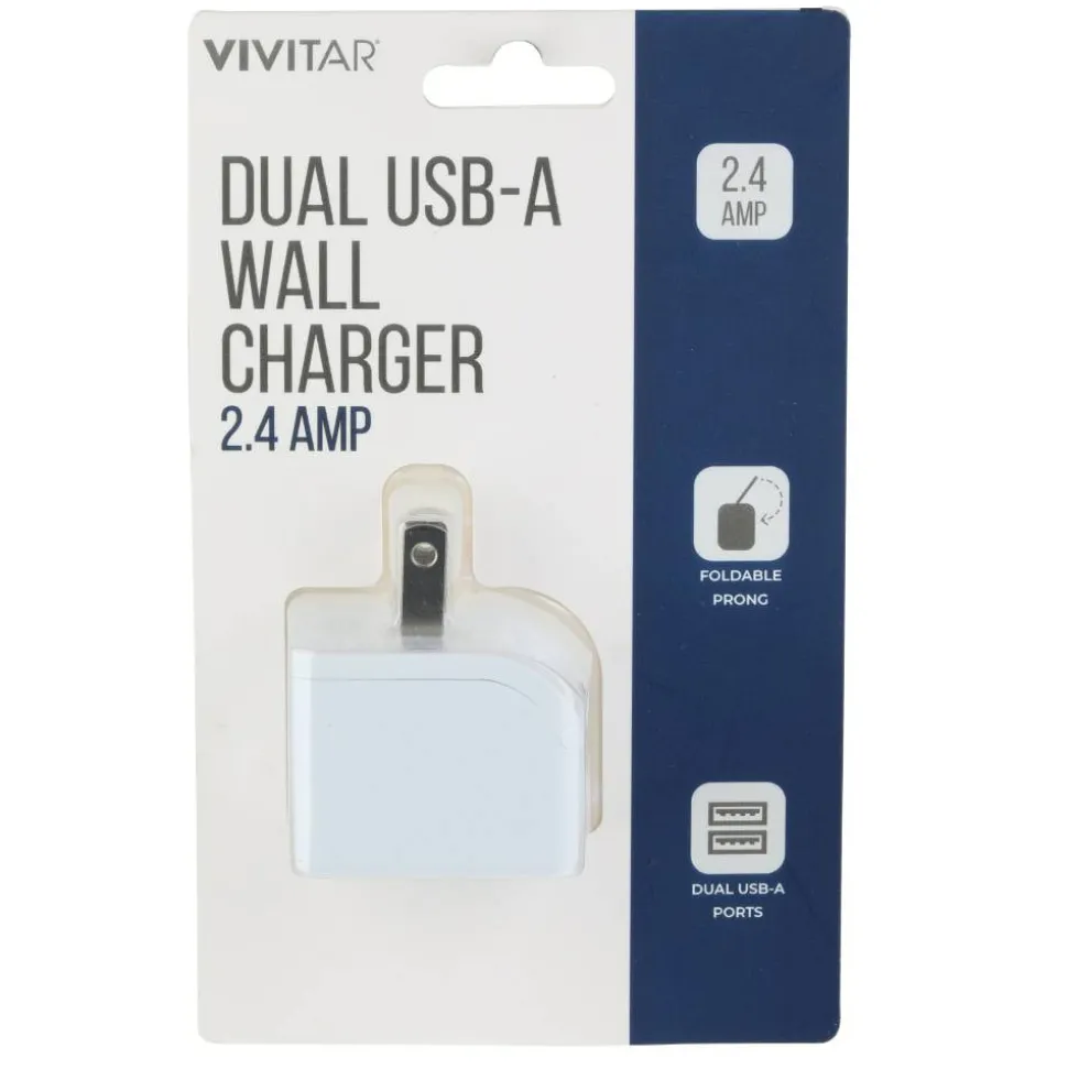 Vivitar Dual USB-A Wall Charger, White, NIL6002-WHT-STK-24