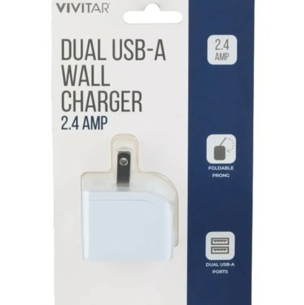Vivitar Dual USB-A Wall Charger, White, NIL6002-WHT-STK-24