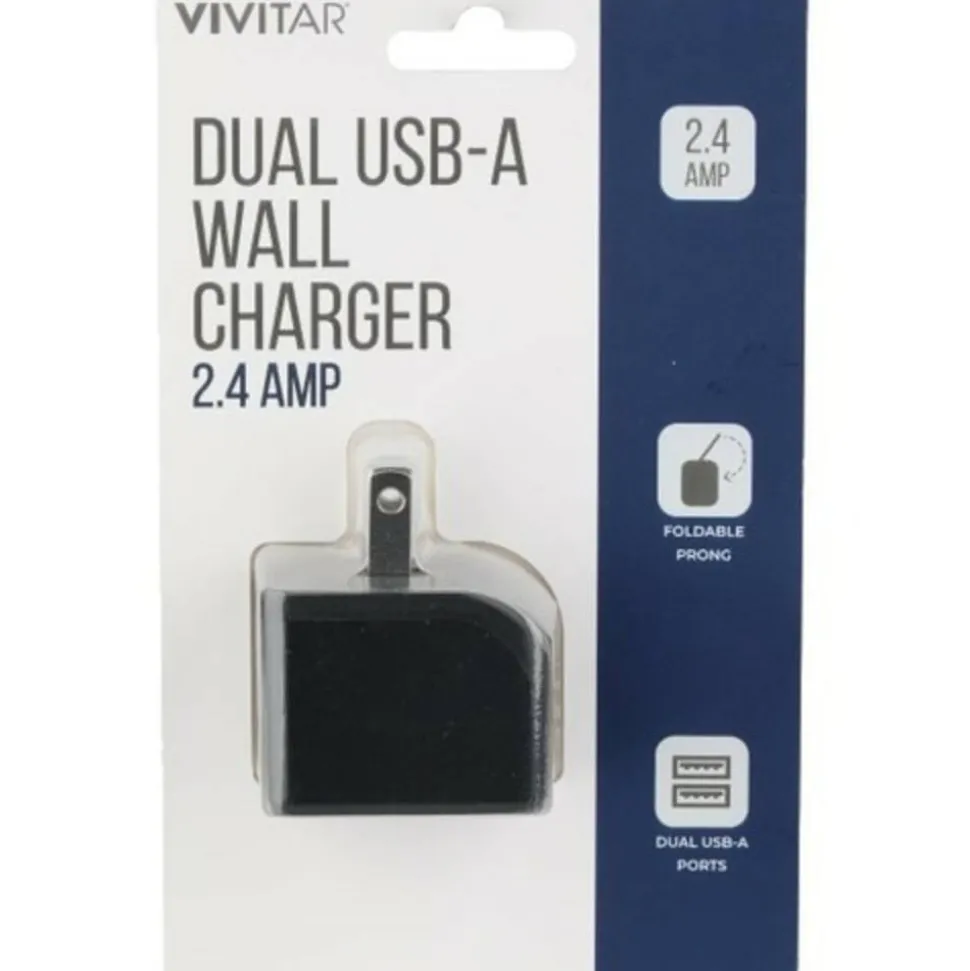 Vivitar Dual USB-A Wall Charger, Black, NIL6002-BLK-STK-24