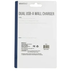 Vivitar Dual USB-A Wall Charger, Black, NIL6002-BLK-STK-24