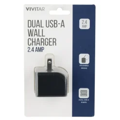Vivitar Dual USB-A Wall Charger, Black, NIL6002-BLK-STK-24