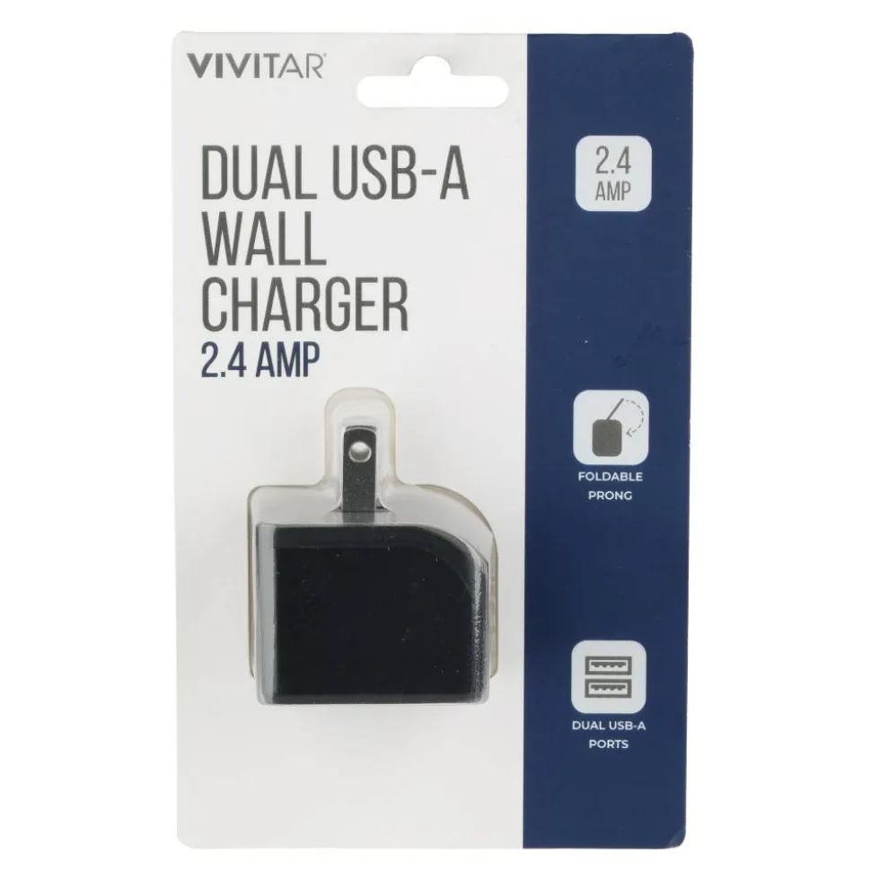 Vivitar Dual USB-A Wall Charger, Black, NIL6002-BLK-STK-24