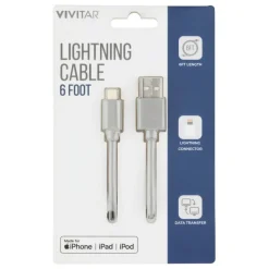 Vivitar Lightning To USB-A Cable, 6', Gray, NIL1006-GRY-STK-24