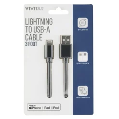 Vivitar Lightning To USB-A Cable, 3', Black, NIL1003