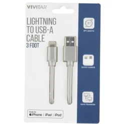 Vivitar Lightning To USB-A Cable, 3', Gray, NIL1003
