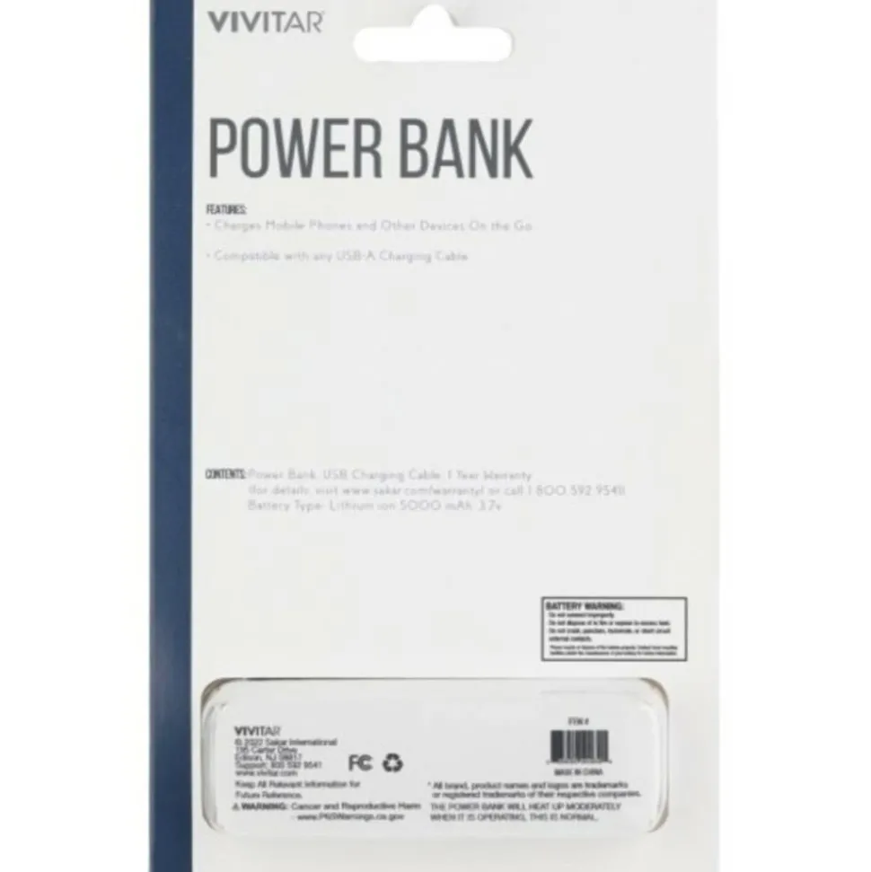 Vivitar 5000mah Power Bank, Black, NIL7002-BLK-STK-24