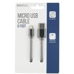 Vivitar USB-A To Micro USB Cable, 6', Black, NIL5006-BLK-STK-24