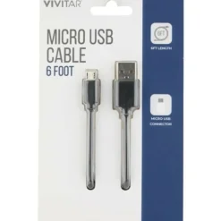Vivitar USB-A To Micro USB Cable, 6', Black, NIL5006-BLK-STK-24