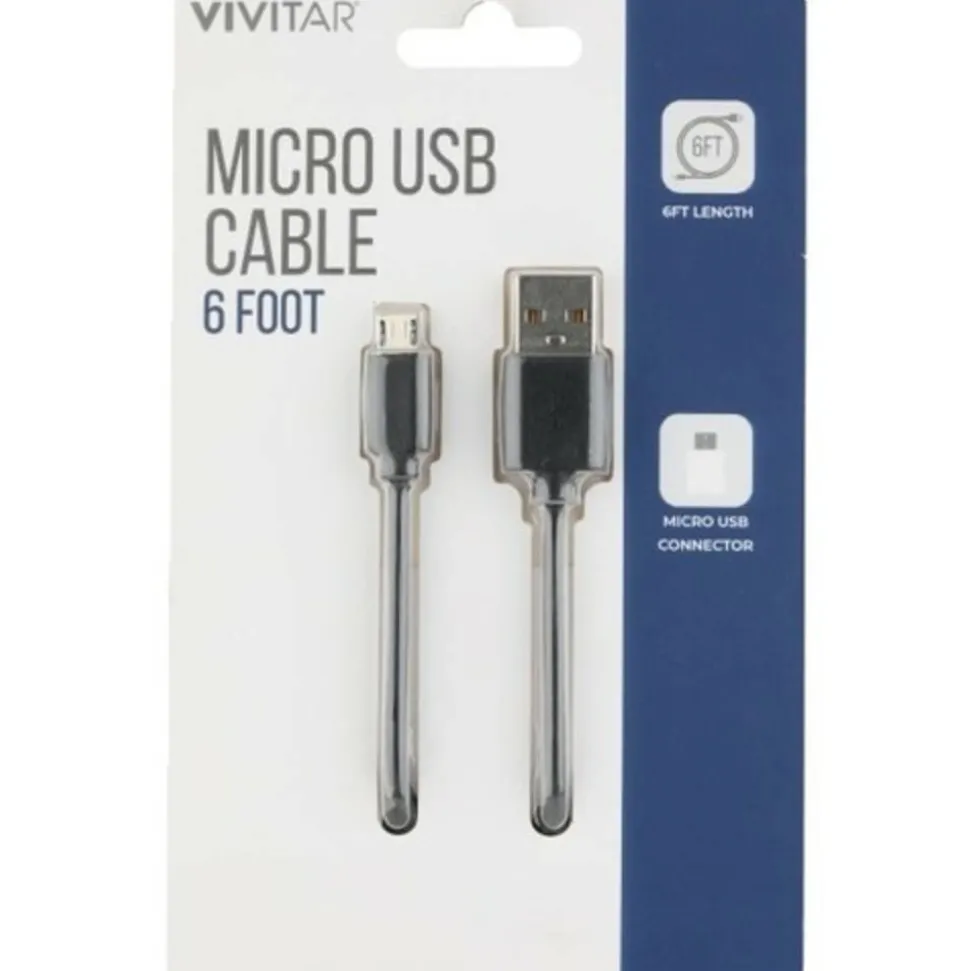 Vivitar USB-A To Micro USB Cable, 6', Black, NIL5006-BLK-STK-24