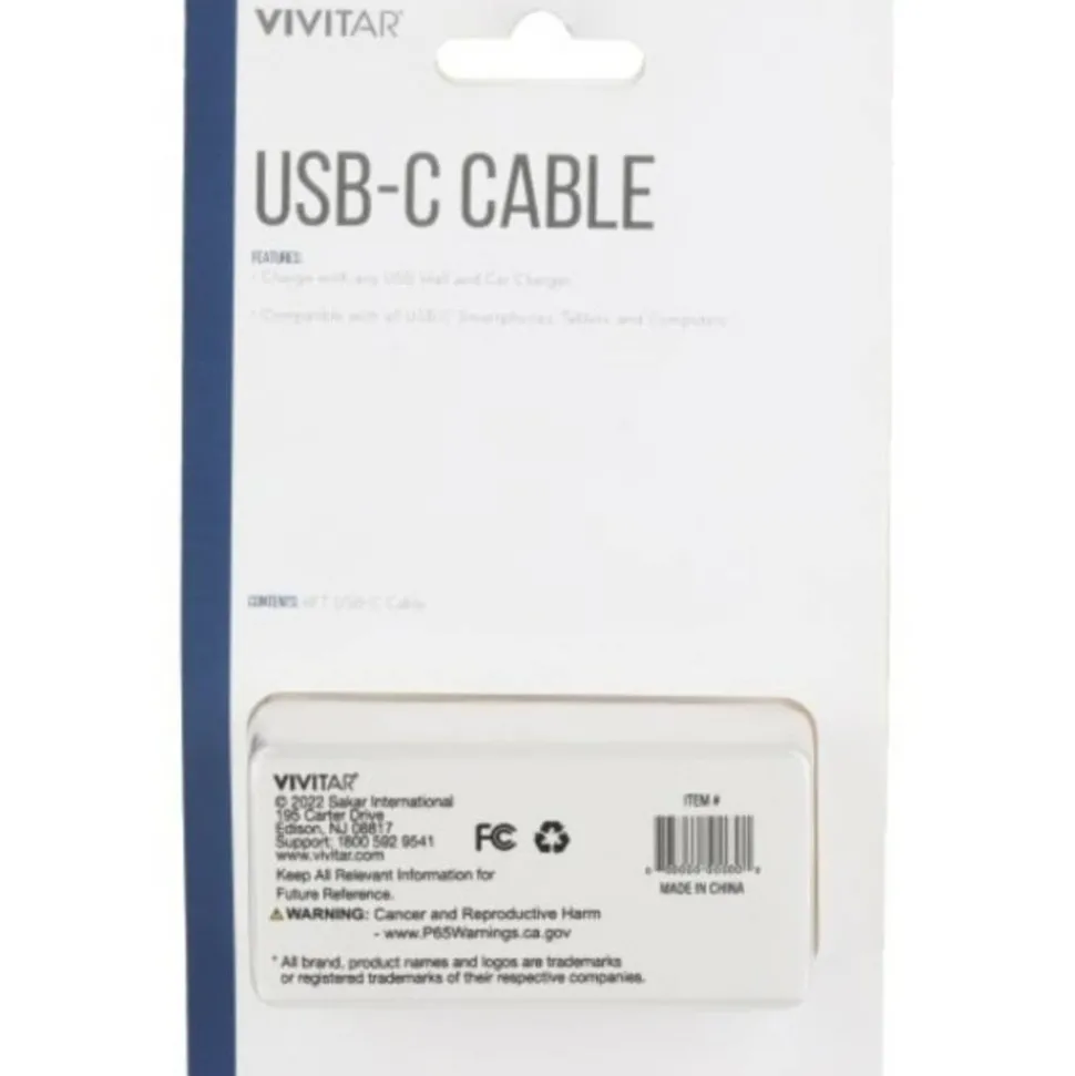 Vivitar USB-A To USB-C Cable, 6', White, NIL4006-WHT-STK-24