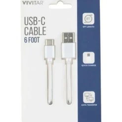 Vivitar USB-A To USB-C Cable, 6', White, NIL4006-WHT-STK-24