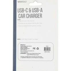 Vivitar USB-C And USB-A Car Charger, Black, NIL6003-BLK-STK-24