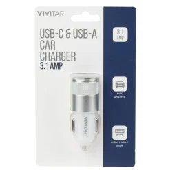 Vivitar USB-C And USB-A Car Charger, White, NIL6003-WHT-STK-24