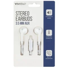 Vivitar Wired Stereo Earbuds, White, NIL8001