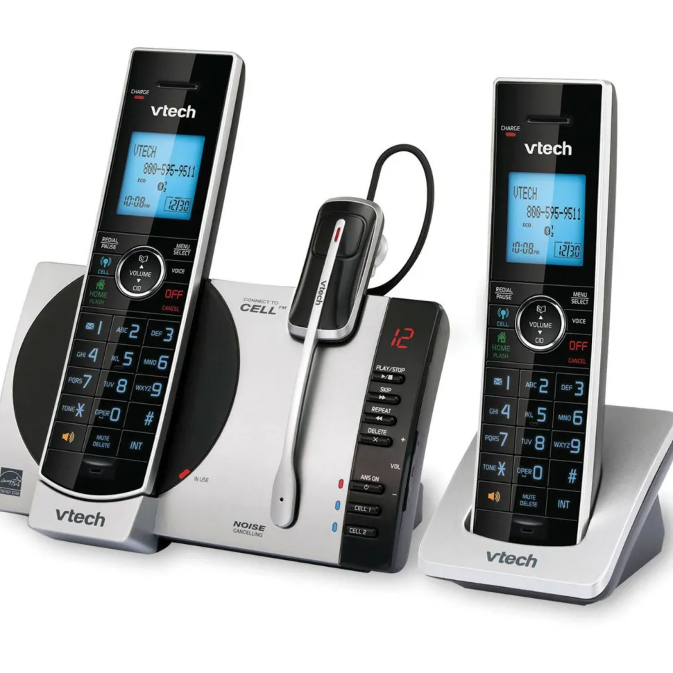 VTech Connect to Cell DS6771-3 DECT 6.0 Cordless Phone - Black, Silver