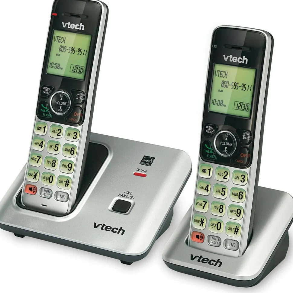 Vtech CS6619-2 Cordless Phone System, Base and 1 Additional Handset, Black/Silver