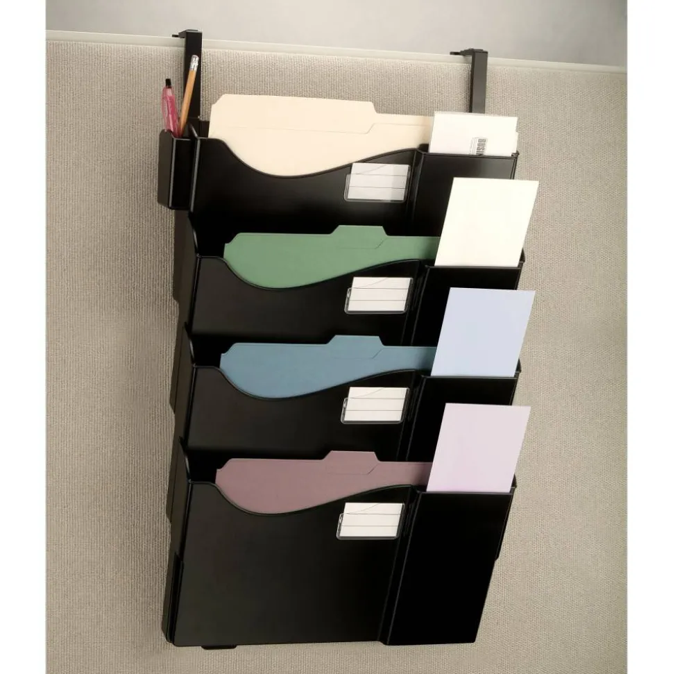 Wall Pockets With 4 Hangers, Letter Size/Legal Size, Black