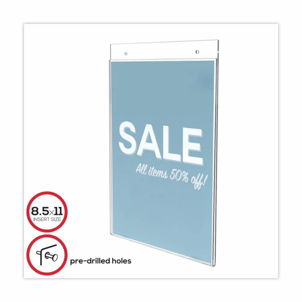 Wall Sign Holder, Vertical, 11"H x 8-1/2"W, Clear