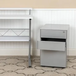 Warner Modern 3-Drawer Mobile Locking Filing Cabinet with Anti-Tilt Mechanism and Hanging Drawer for Legal & Letter Files, Gray