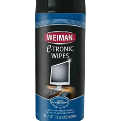 WEIMAN E-tronic Wipes, 1-Ply, 7 x 8, White, 30/Canister