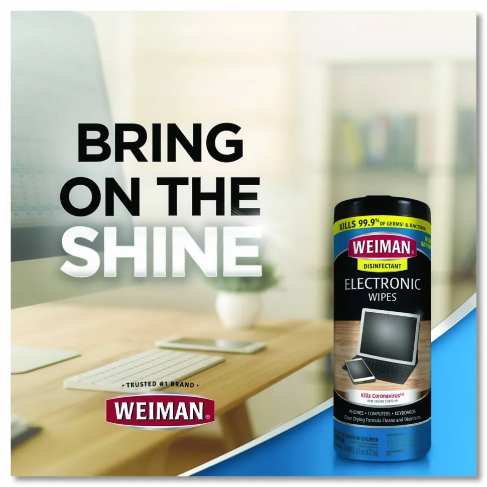 WEIMAN E-tronic Wipes, 1-Ply, 7 x 8, White, 30/Canister, 4 Canisters/Carton